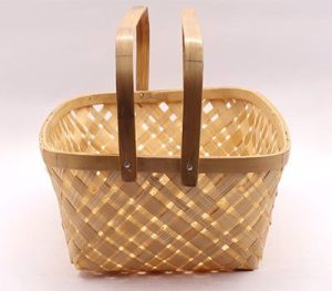 Designer Basket Natural With Handle 2 Bamboo India